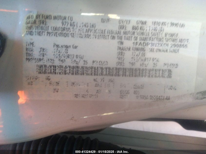 2013 Ford Focus Titanium VIN: 1FADP3N2XDL299855 Lot: 41324429