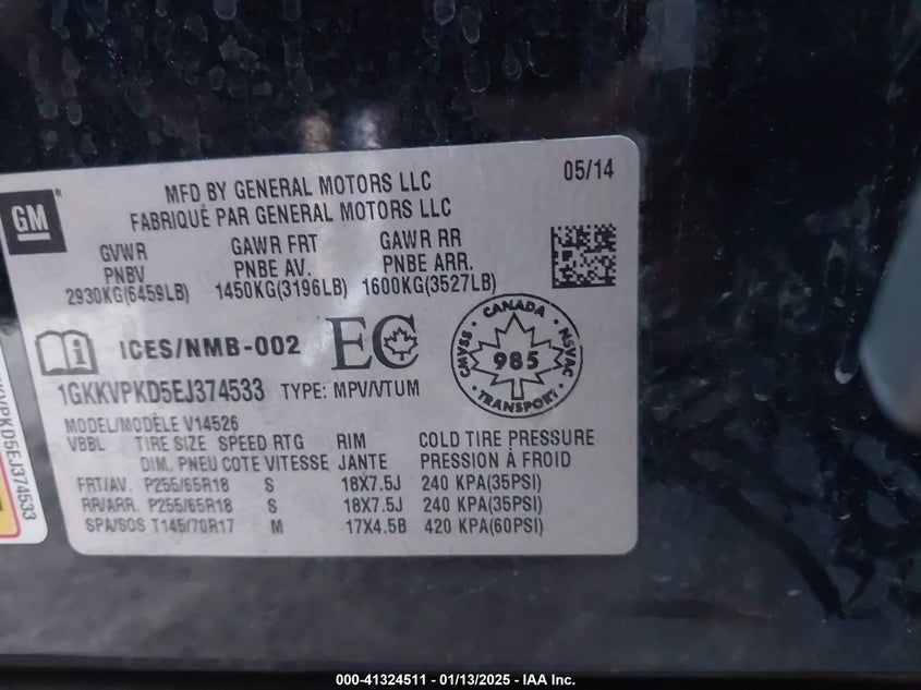 2014 GMC ACADIA VIN: 1GKKVPKD5EJ374533