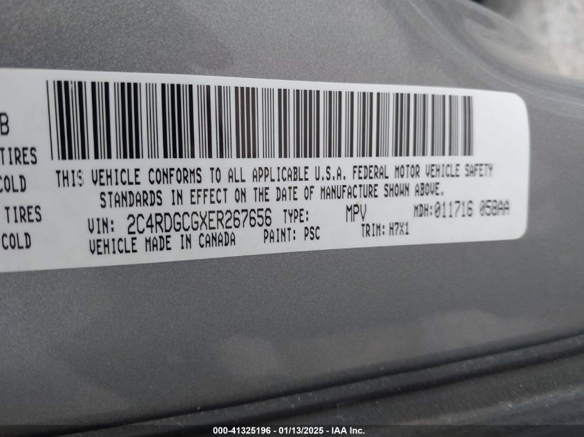 VIN 2C4RDGCGXER267656 2014 DODGE GRAND CARAVAN no.9