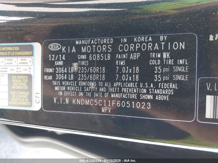 VIN KNDMC5C11F6051023 2015 KIA Sedona, EX no.9