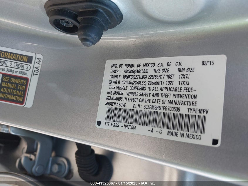 2015 HONDA CR-V EX - 3CZRM3H51FG700539