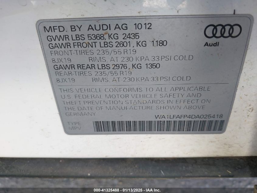 VIN WA1LFAFP4DA025418 2013 AUDI Q5 no.9