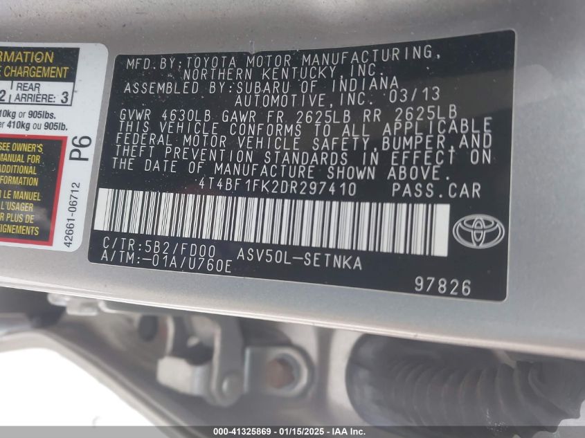 VIN 4T4BF1FK2DR297410 2013 Toyota Camry, LE no.9