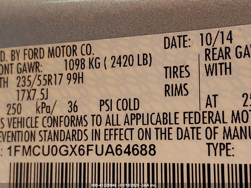 VIN 1FMCU0GX6FUA64688 2015 Ford Escape, SE no.9