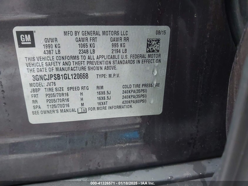 2016 CHEVROLET TRAX LT - 3GNCJPSB1GL120668