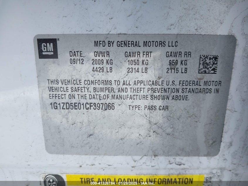 2012 CHEVROLET MALIBU VIN: 1G1ZD5E01CF397066