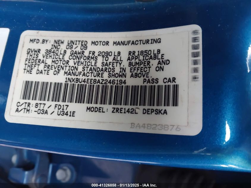 2010 Toyota Corolla S VIN: 1NXBU4EE8AZ246194 Lot: 41326858