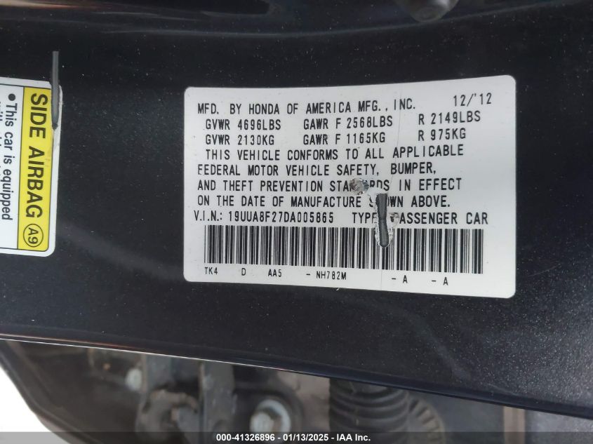 VIN 19UUA8F27DA005865 2013 Acura TL, 3.5 no.9