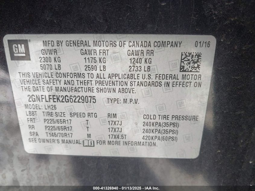 VIN 2GNFLFEK2G6229075 2016 Chevrolet Equinox, LT no.9