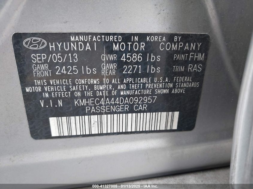 VIN KMHEC4A44DA092957 2013 Hyundai Sonata, Hybrid no.9