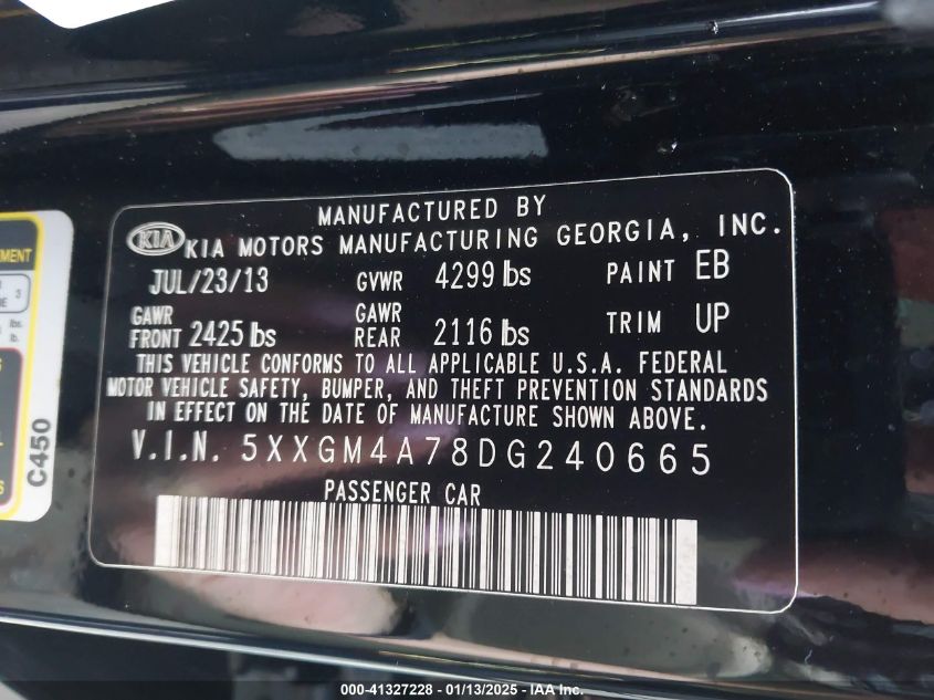 VIN 5XXGM4A78DG240665 2013 KIA OPTIMA no.9