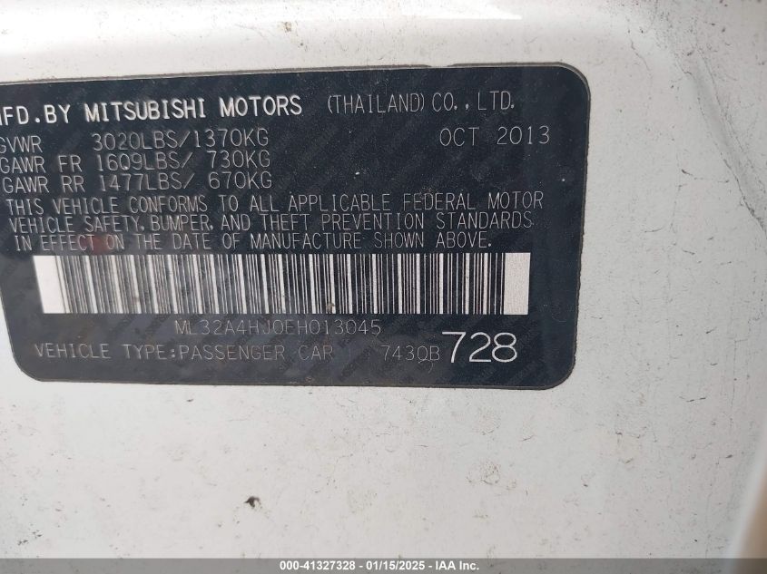 VIN ML32A4HJ0EH013045 2014 MITSUBISHI MIRAGE no.9