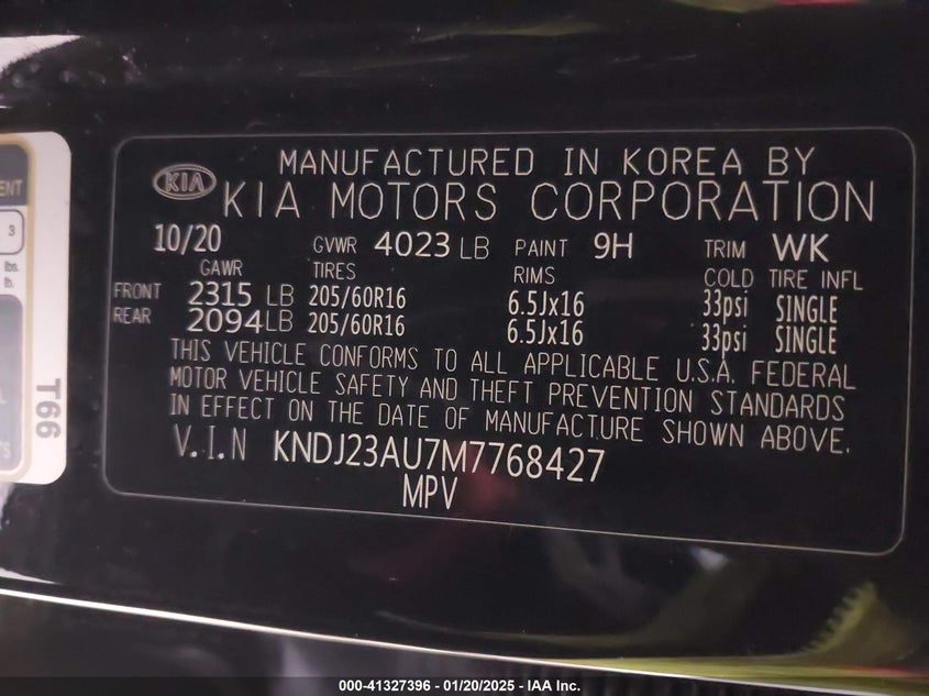 2021 KIA SOUL VIN: KNDJ23AU7M7768427