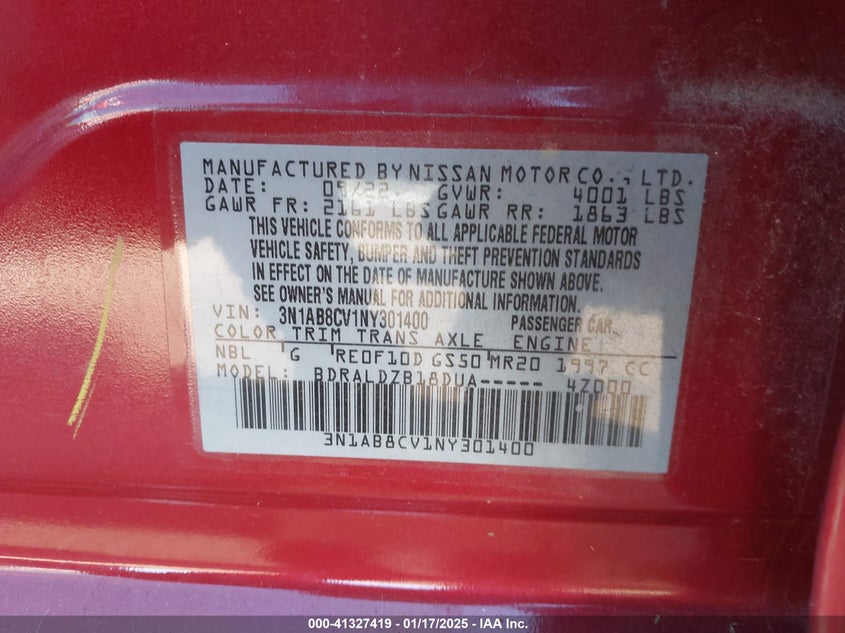 2022 NISSAN SENTRA VIN: 3N1AB8CV1NY301400