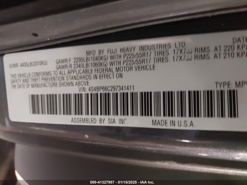 2009 SUBARU OUTBACK VIN: 4S4BP66C297341411