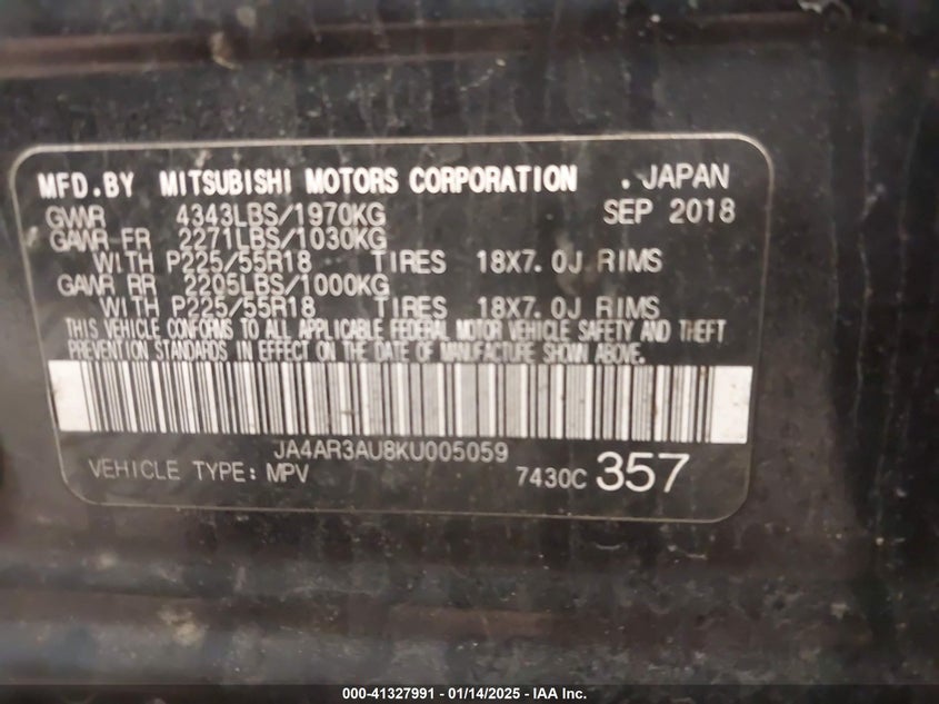 2019 MITSUBISHI OUTLANDER SPORT 2.0 ES - JA4AR3AU8KU005059