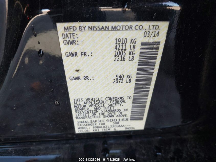 VIN 1N4AL3AP3EC400168 2014 NISSAN ALTIMA no.9