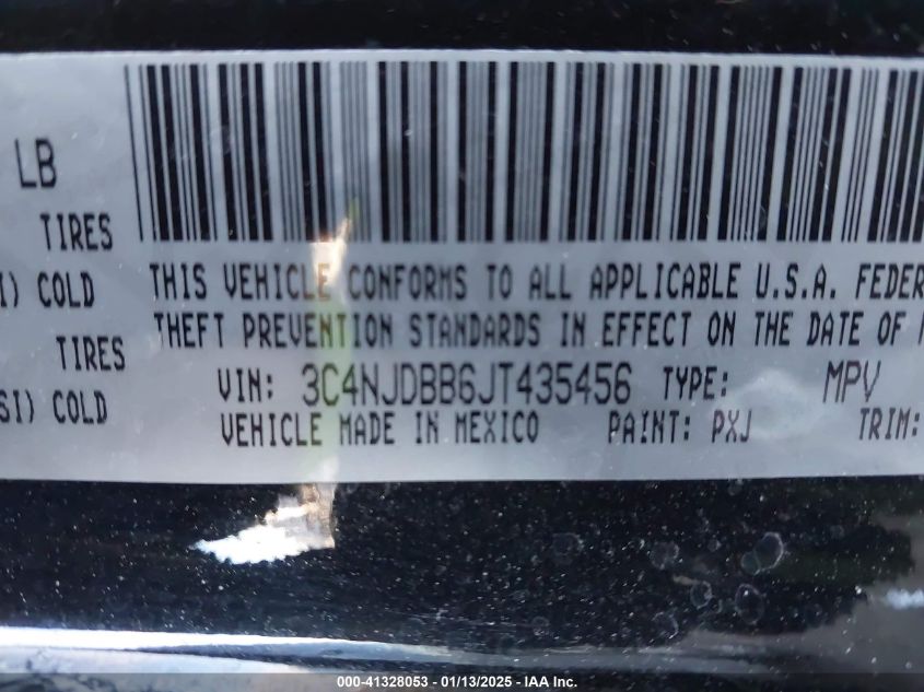 2018 Jeep Compass Latitude 4X4 VIN: 3C4NJDBB6JT435456 Lot: 41328053