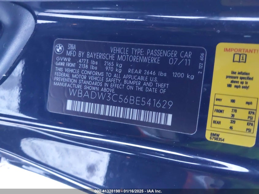 2011 BMW 328 VIN: WBADW3C56BE541629