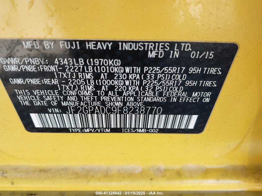 2015 SUBARU XV CROSSTREK 2.0I PREMIUM - JF2GPADC9F8238770