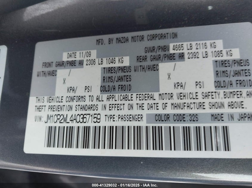 2010 MAZDA MAZDA5 VIN: JM1CR2WL4A0367159