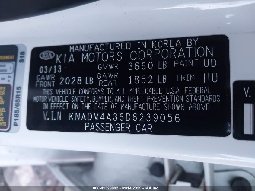 VIN KNADM4A36D6239056 2013 KIA Rio, LX no.9