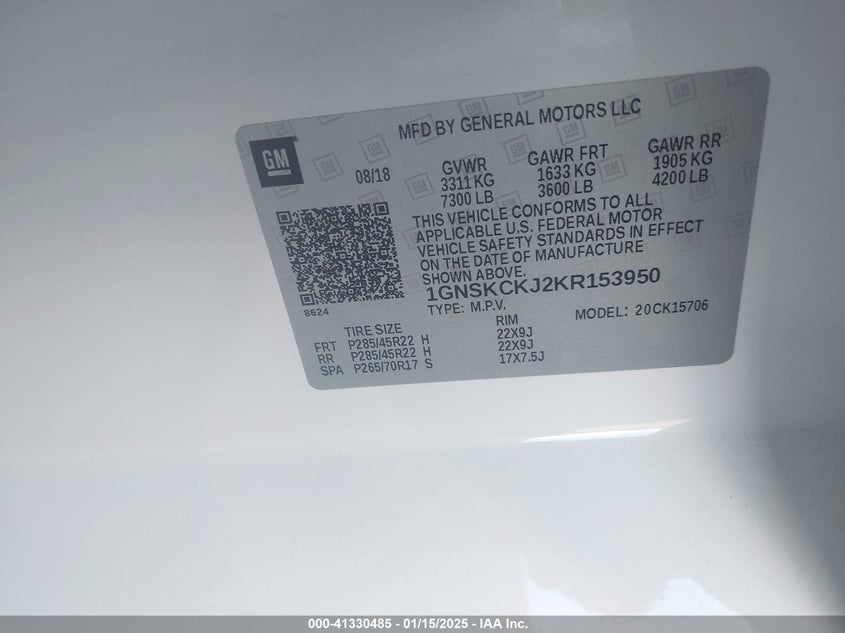 2019 CHEVROLET TAHOE K1500 PREMIER - 1GNSKCKJ2KR153950