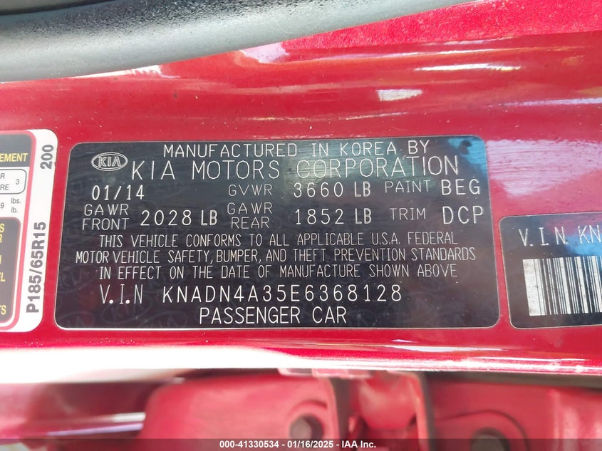 2014 KIA RIO VIN: KNADN4A35E6368128