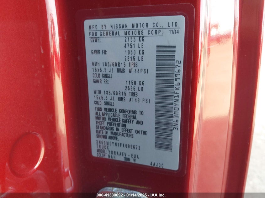 2015 CHEVROLET CITY EXPRESS 1LS - 3N63M0YN1FK699672