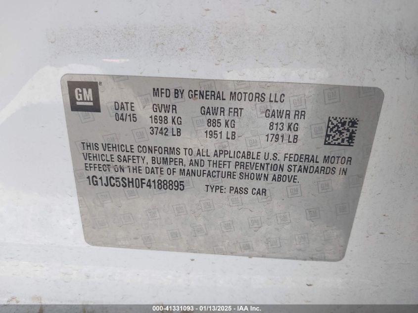 VIN 1G1JC5SH0F4188895 2015 CHEVROLET SONIC no.9