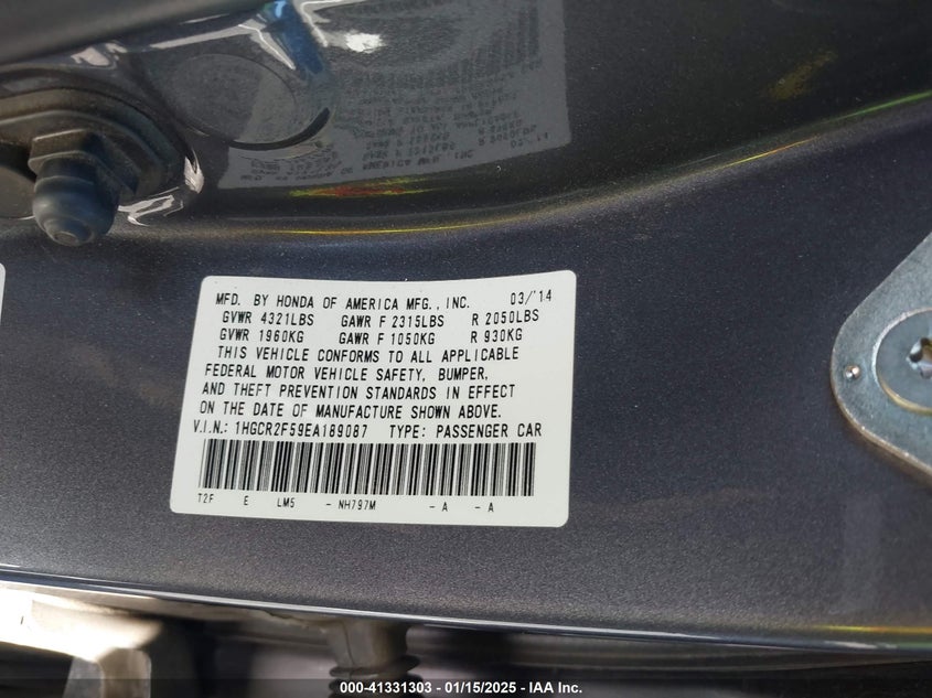 2014 HONDA ACCORD VIN: 1HGCR2F59EA189087