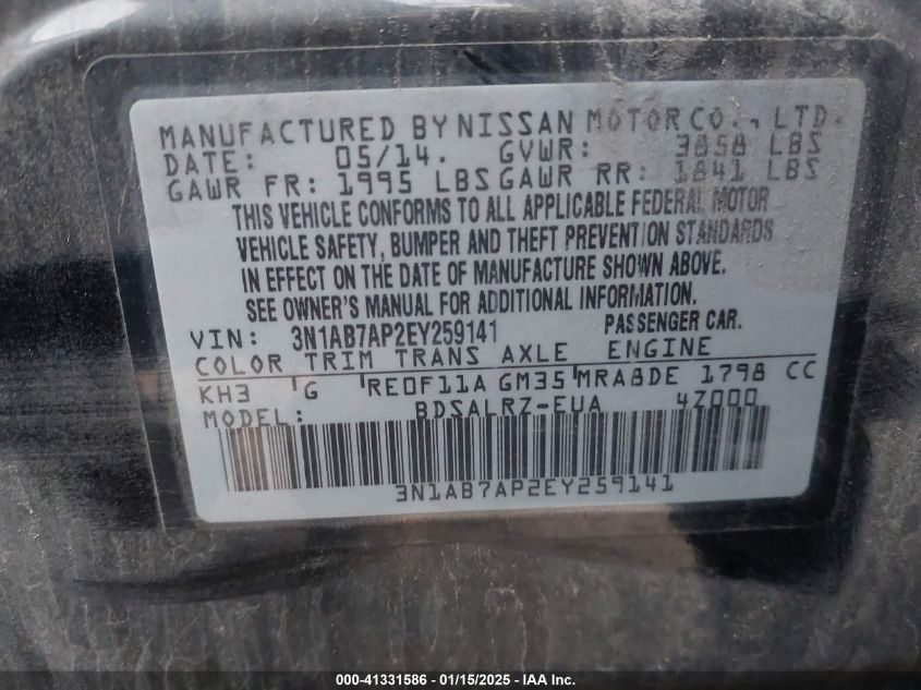 VIN 3N1AB7AP2EY259141 2014 NISSAN SENTRA no.9