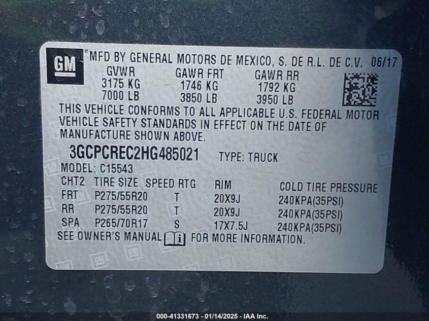 VIN 3GCPCREC2HG485021 2017 Chevrolet Silverado 1500... no.9