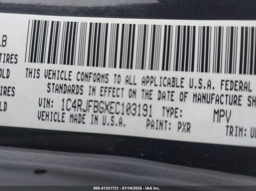 VIN 1C4RJFBGXEC103191 2014 Jeep Grand Cherokee, Lim... no.9