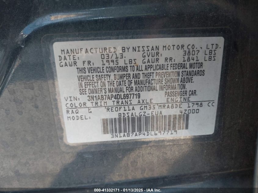 VIN 3N1AB7AP4DL697719 2013 Nissan Sentra, SL no.9