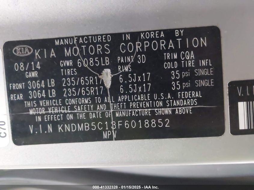 VIN KNDMB5C13F6018852 2015 KIA SEDONA no.9