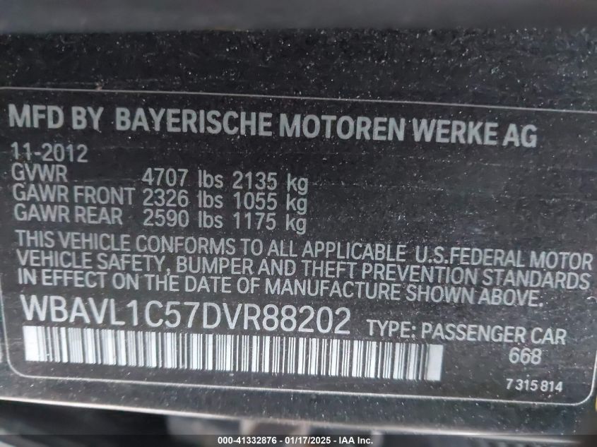 VIN WBAVL1C57DVR88202 2013 BMW X1 no.9