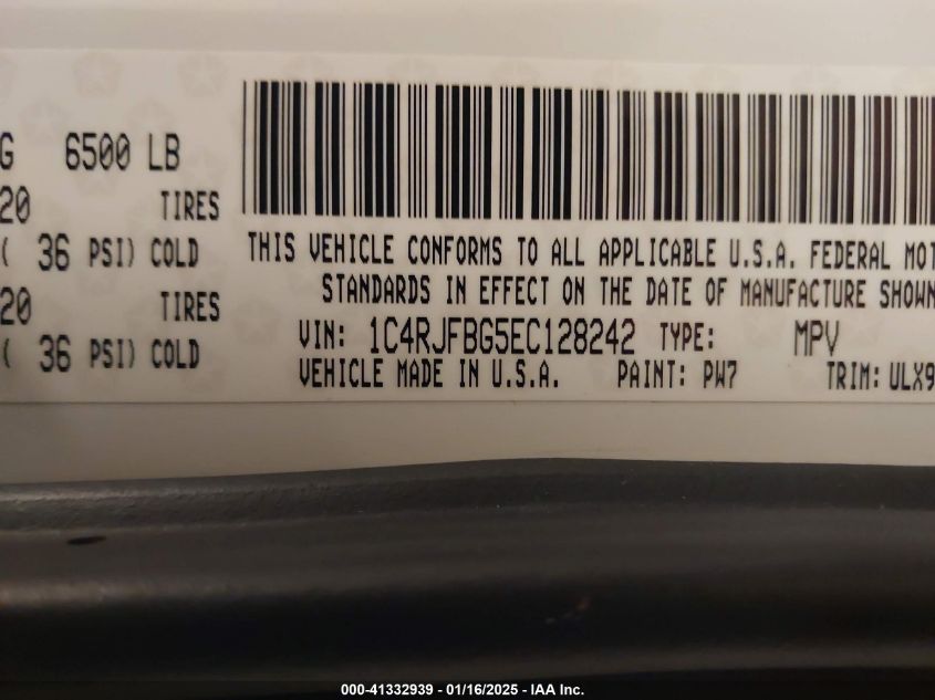 2014 Jeep Grand Cherokee Limited VIN: 1C4RJFBG5EC128242 Lot: 41332939