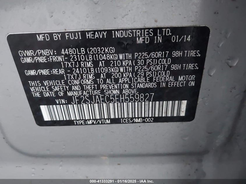 2014 SUBARU FORESTER 2.5I PREMIUM - JF2SJAEC5EH559827