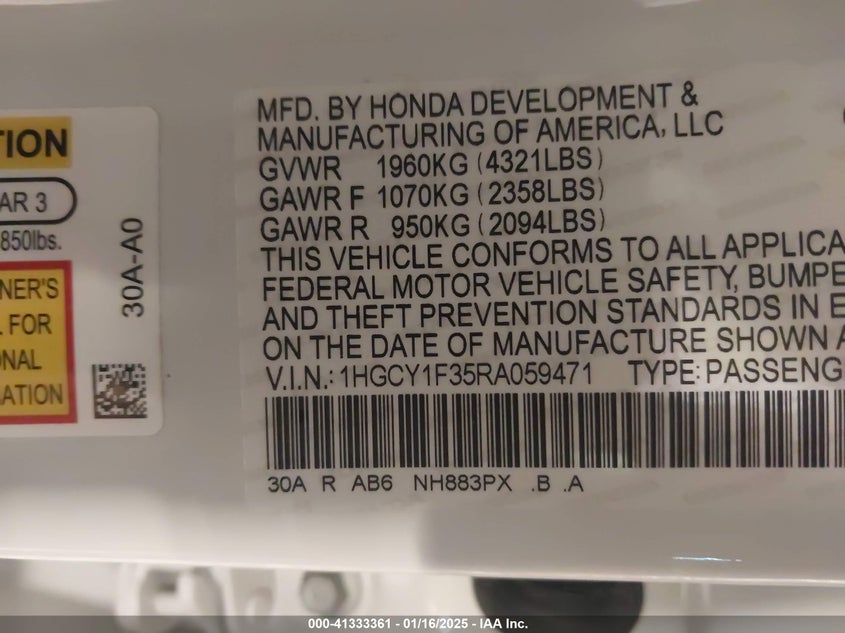 2024 HONDA ACCORD EX - 1HGCY1F35RA059471