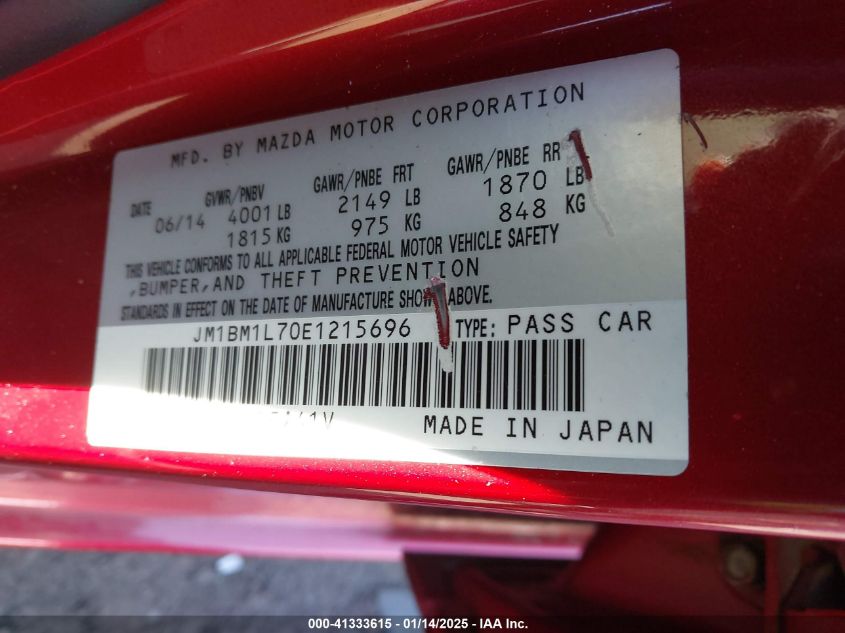 2014 MAZDA MAZDA3 VIN: JM1BM1L70E1215696