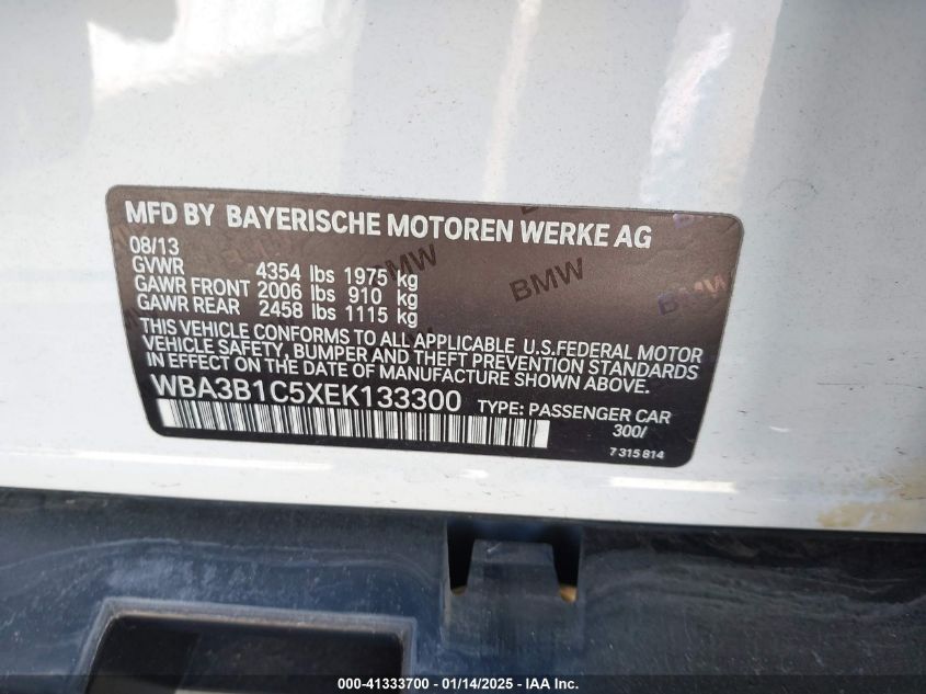 2014 BMW 320I VIN: WBA3B1C5XEK133300 Lot: 41333700