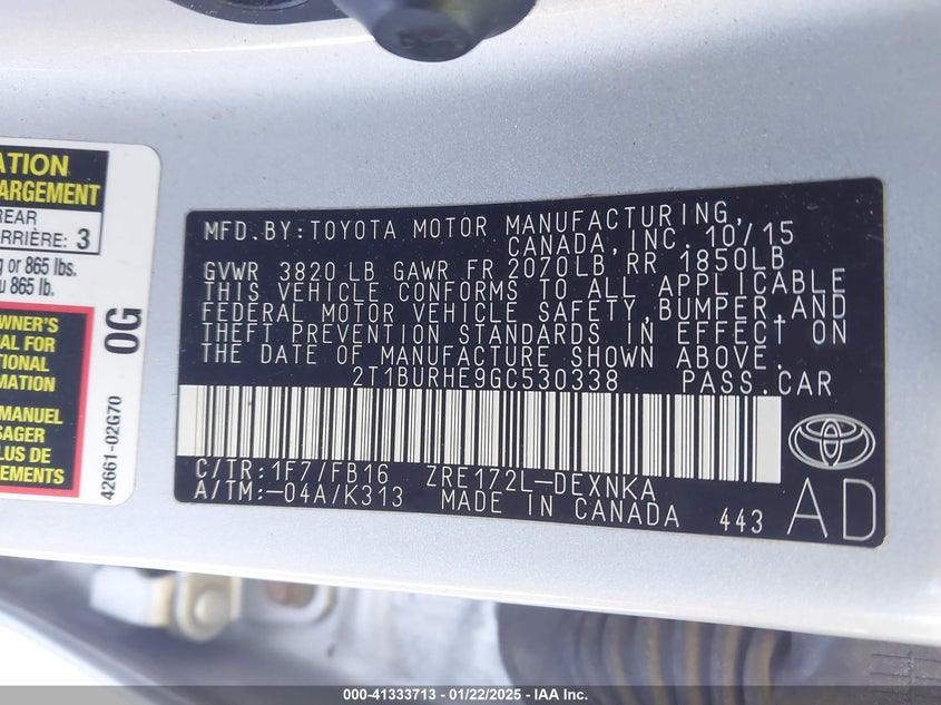 2016 TOYOTA COROLLA LE PLUS - 2T1BURHE9GC530338