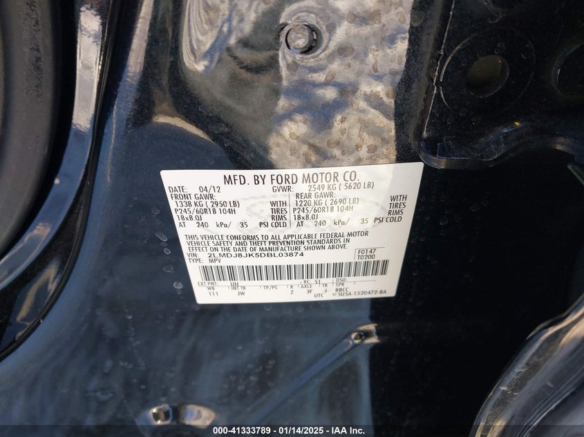 2013 LINCOLN MKX - 2LMDJ8JK5DBL03874