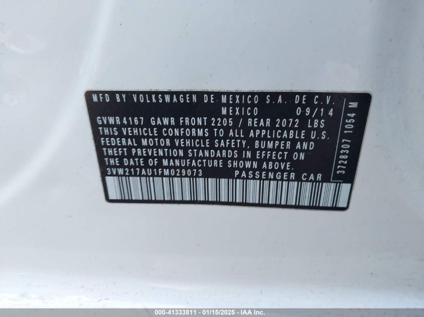 VIN 3VW217AU1FM029073 2015 Volkswagen Golf, Tsi S 4... no.9