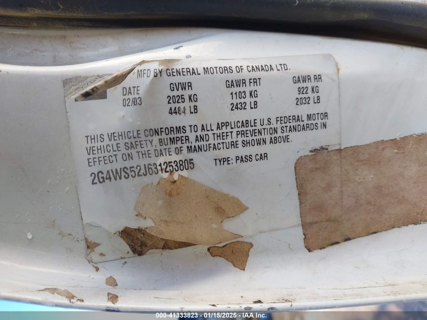 2003 Buick Century Custom VIN: 2G4WS52J631253805 Lot: 41333823
