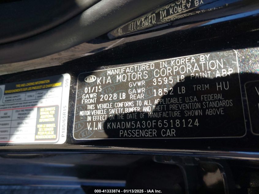 VIN KNADM5A30F6518124 2015 KIA RIO no.9