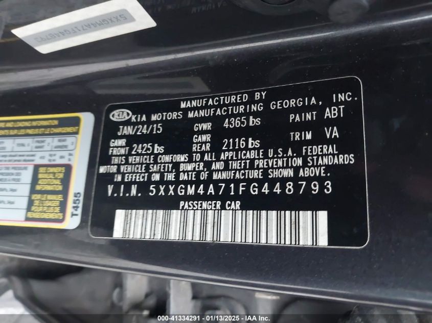 VIN 5XXGM4A71FG448793 2015 KIA OPTIMA no.9