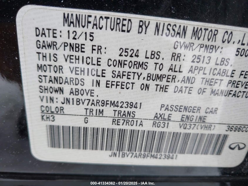 2015 INFINITI Q50 PREMIUM/SPORT - JN1BV7AR9FM423941