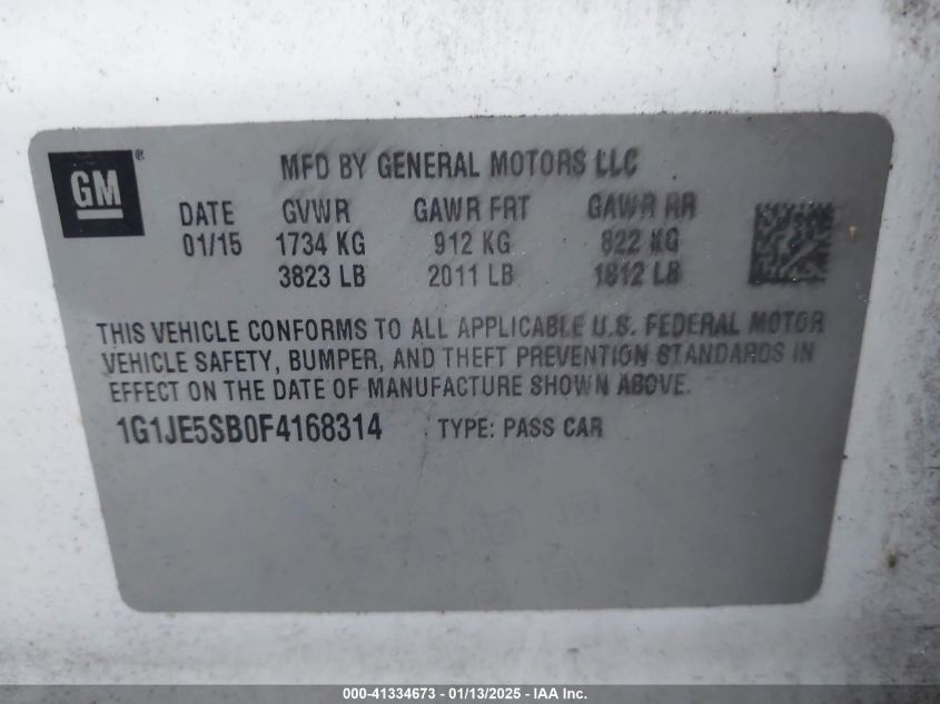 VIN 1G1JE5SB0F4168314 2015 Chevrolet Sonic, Ltz Auto no.9